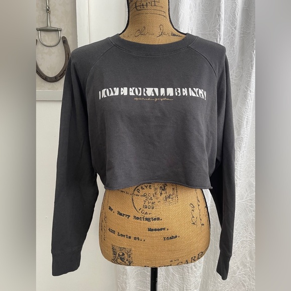 Spiritual Gangster Love for All Beings Izzy Cropped Sweatshirt Dark Grey  Size M - Picture 3 of 10